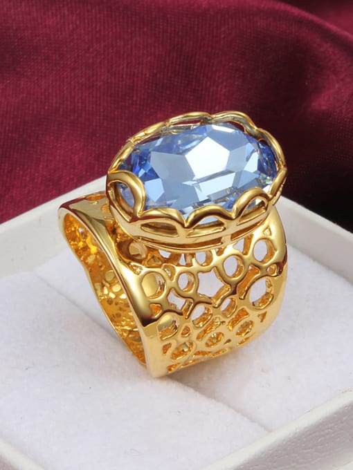 SANTIAGO Exaggerated Blue Hollow Design Zircon Ring 1