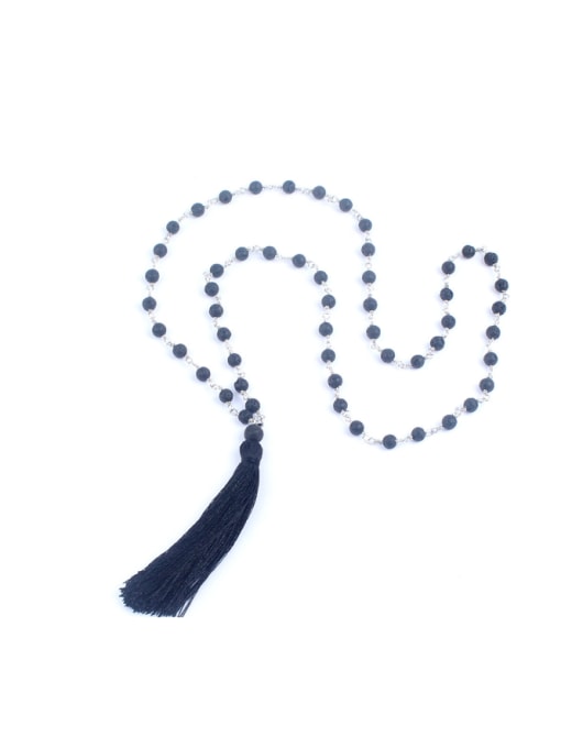 HN1790-B Color Agate Beads Tassel Long Necklace