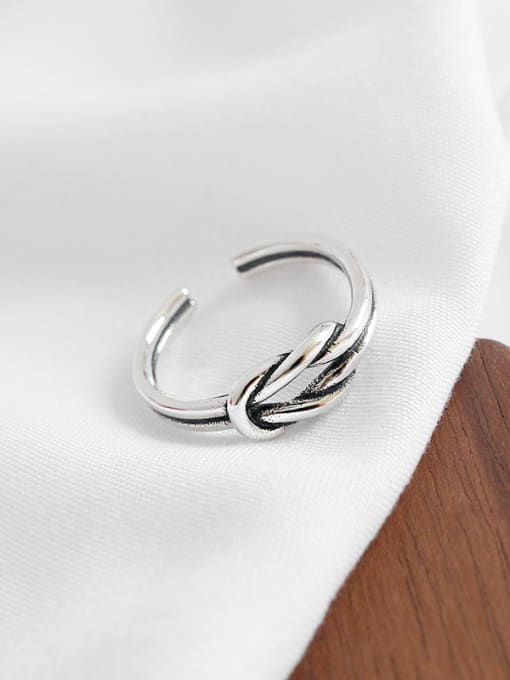 DAKA 925 Sterling Silver With Antique Silver Plated Personality Double knot Free Size Rings 0