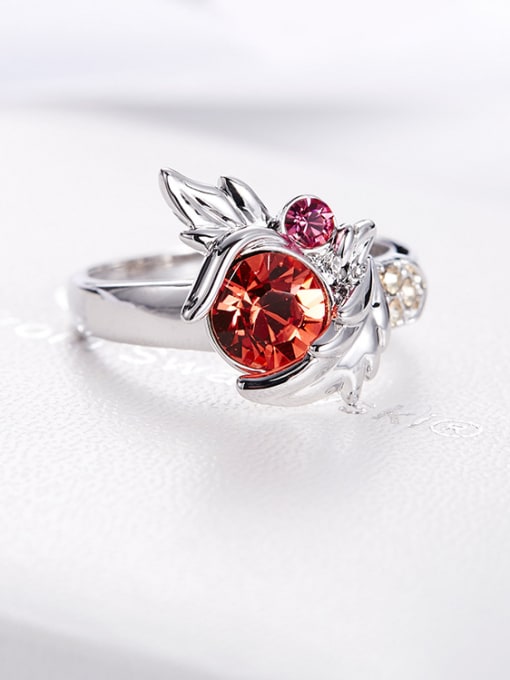 red Leaf-shaped Crystal Statement Ring