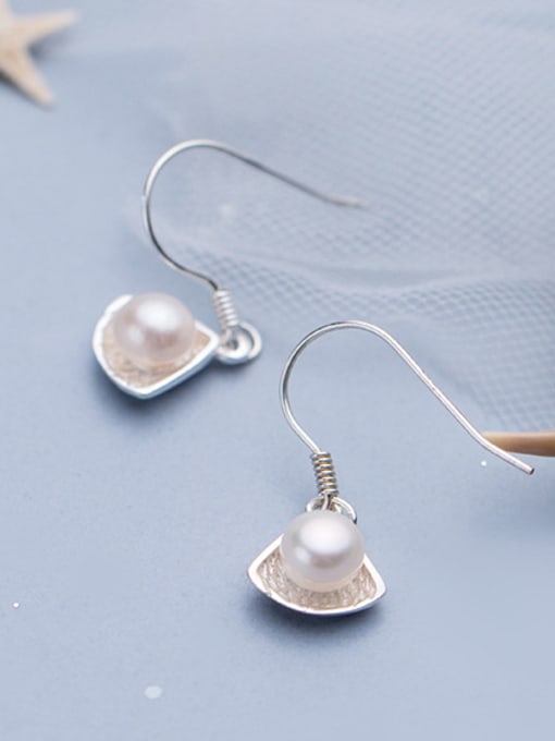Rosh 925 Sterling Silver With Artificial Pearl Simplistic Geometric Hook Earrings 0