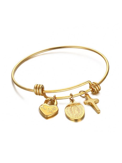 CONG Religion Style Gold Plated Tag Shaped Titanium Bangle 0