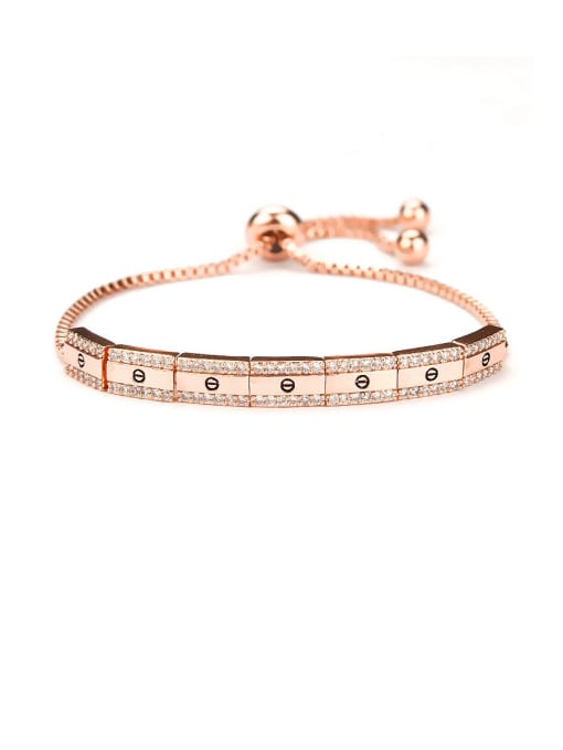Rose Gold Copper With Cubic Zirconia  Simplistic Geometric adjustable Bracelets
