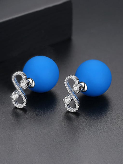 Light blue-T02D22 Copper With 18k Gold Plated Trendy Ball Stud Earrings