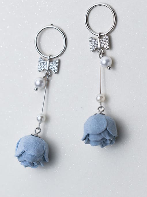 Blue Elegant Blue Flower Shaped Shell Pear Drop Earrings