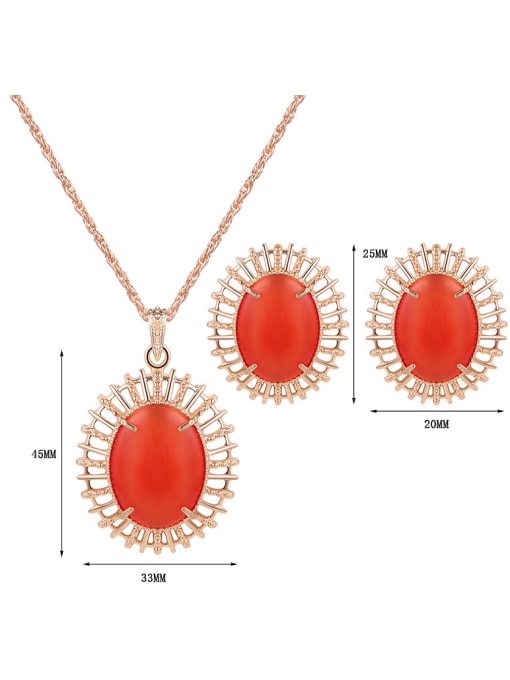 BESTIE Alloy Imitation-gold Plated Fashion Oval Artificial Stones Two Pieces Jewelry Set 3