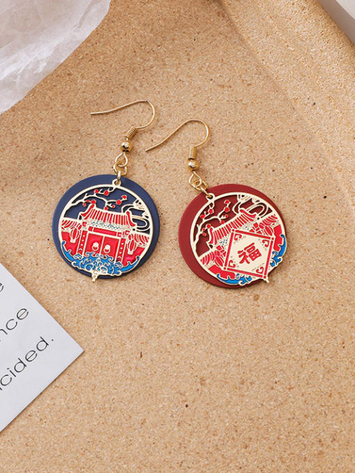 4#12841 Alloy With Rose Gold Plated Ethnic Painted Koi Printed Palace Hook Earrings