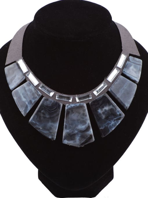 Grey Personalized Exaggerated Geometrical Resin Suede Necklace