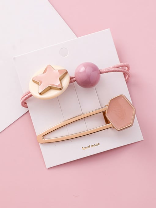 Girlhood Alloy With Rose Gold Plated Fashion Pentagram Candy-colored rubber band Hair clip two-piece 1