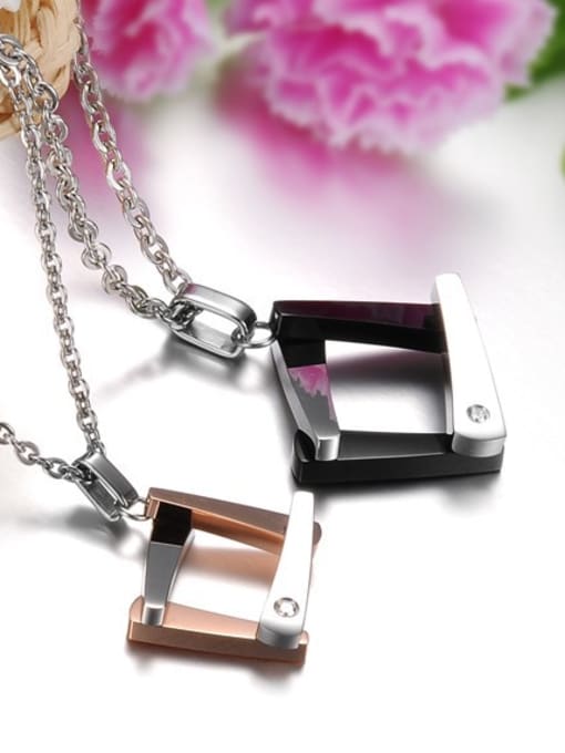Open Sky Fashion Hollow Square Titanium Plating Lovers Necklace 1