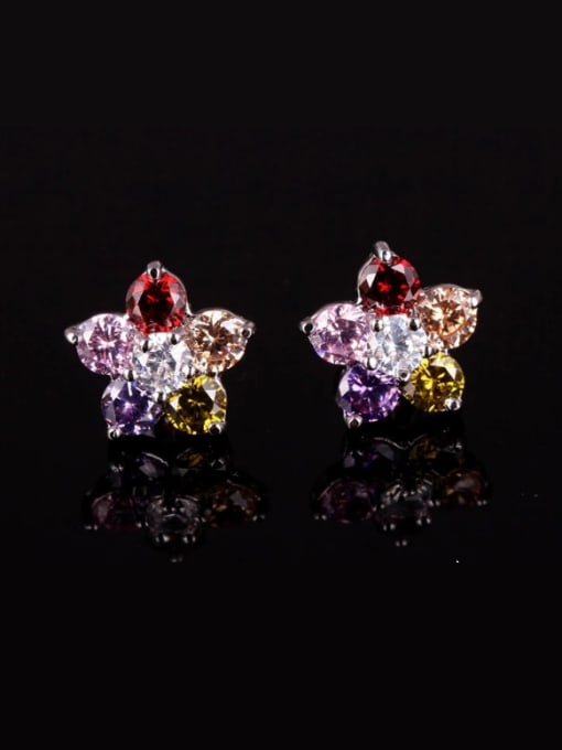 Qing Xing Flower AAA class zirconium colorful classic Elegant Stud Cluster earring 0