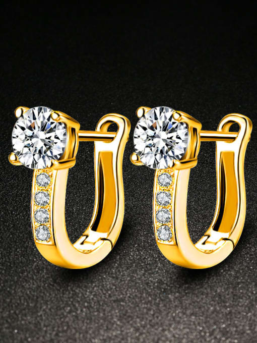Gold Plating Shining AAA Zircons Simple Western Style Clip Earrings
