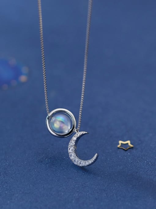 Rosh 925 Sterling Silver With Platinum Plated Personality Moon Necklaces 2