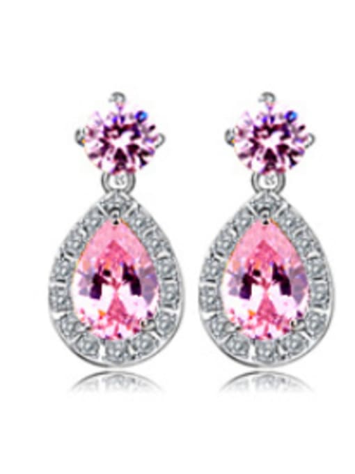 Pink Copper inlay zircon drop shape earrings multicolor optional