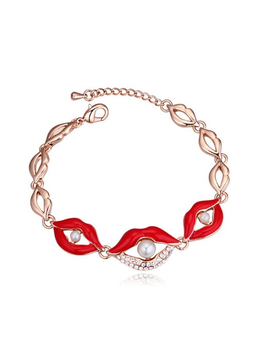 QIANZI Personalized Imitation Pearls Lips Alloy Bracelet 0