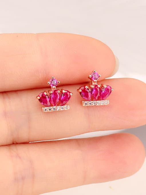 Rose Gold Ruby Crown 925 Sterling Silver Rose Gold Anti allergy stud Earring