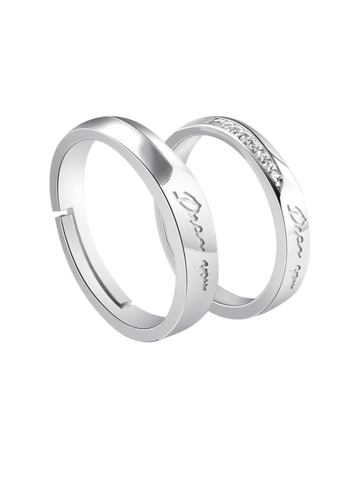 Dan 925 Sterling Silver With Cubic Zirconia Simplistic Monogrammed Lovers Free Size  Rings 0