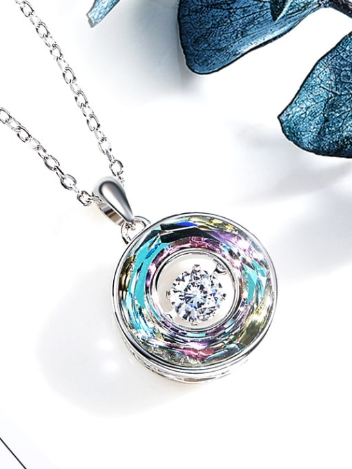 Purple Fashion austrian Crystal Round Silver Necklace