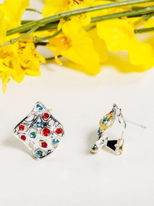 Platinum Exquisite Colorful Square Shaped Rhinestones Stud Earrings