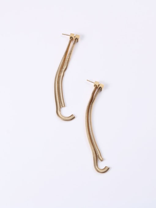 GROSE Titanium With Gold Plated Simplistic Snake Ear Line Tassel Earrings 1