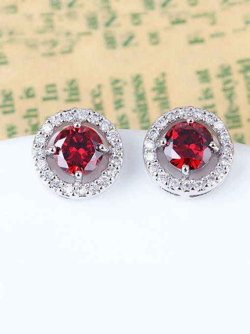Red Europe And The United States  Anti-allergic Disc Zircon Cluster earring