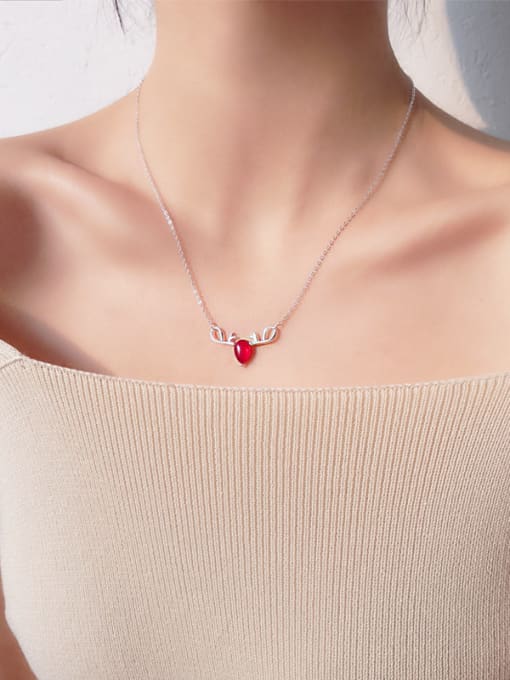 Peng Yuan Exquisite Water Drop Red Stone Deer Antlers 925 Silver Necklace 1