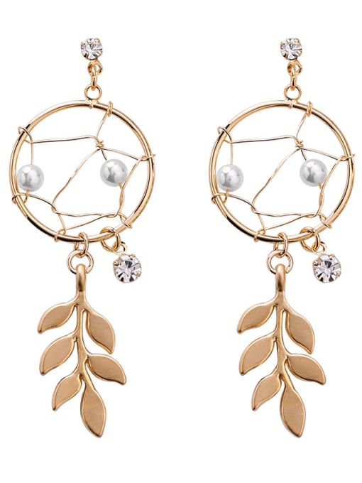 Girlhood Alloy With Gold Plated Hip Hop Leaf Drop Earrings 2
