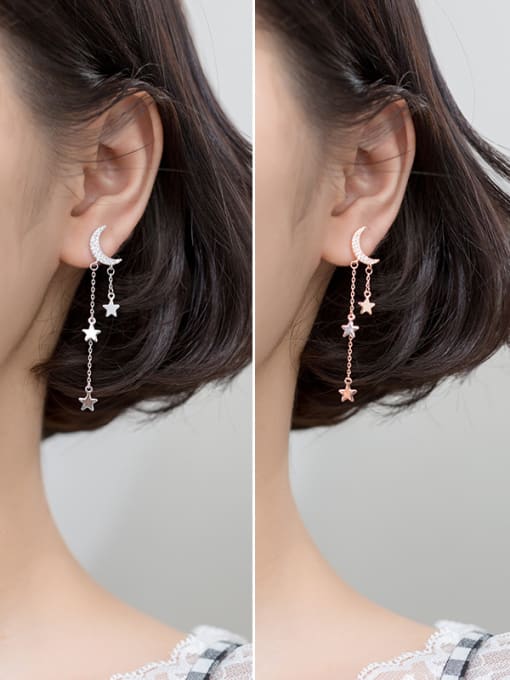 Rosh 925 Sterling Silver With Rose Gold Plated Trendy Star  moon Drop Earrings 1
