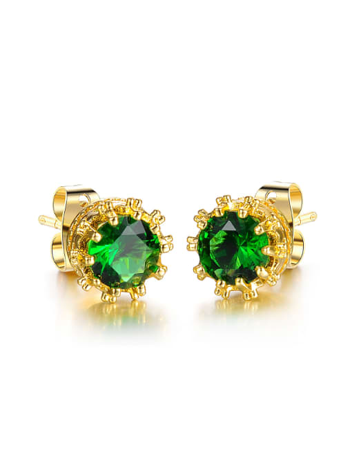Green Fashion Cubic Zircon Gold Plated Stud Earrings