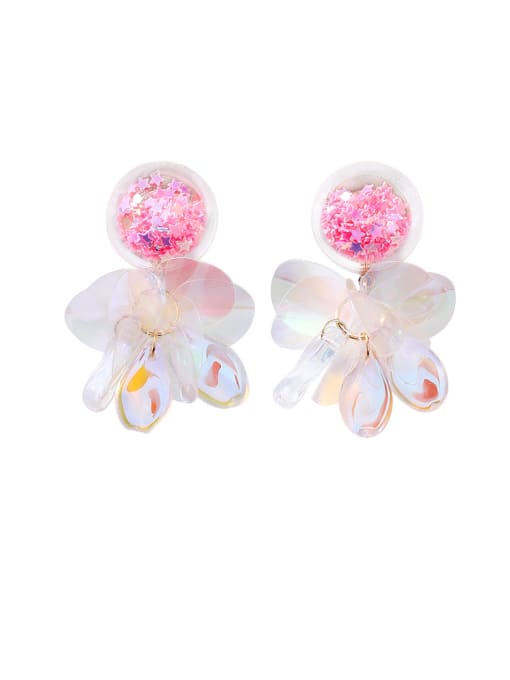 A Pink (sequins fringed) Alloy With Platinum Plated Cute Colorful Sequins transparent Ball Drop Earrings