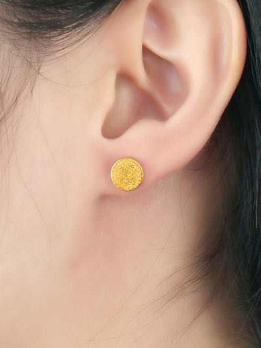 CONG Temperament Gold Plated Round Frosted Titanium Stud Earrings 1