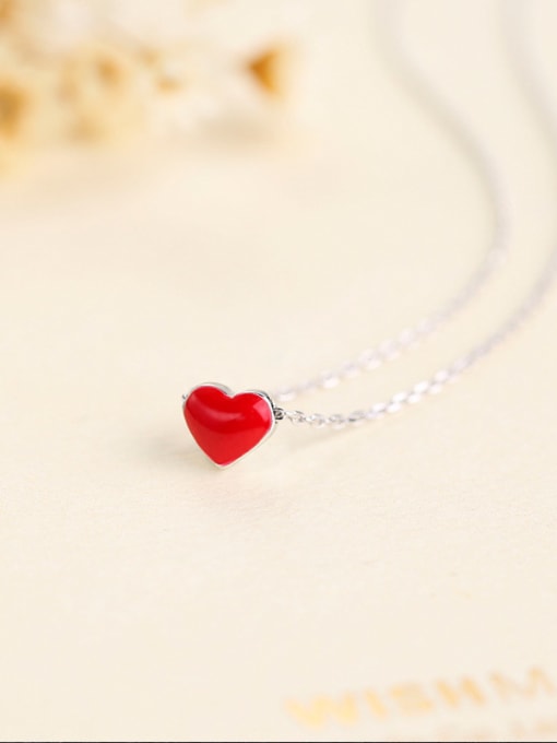 One Silver Red Heart Necklace 3