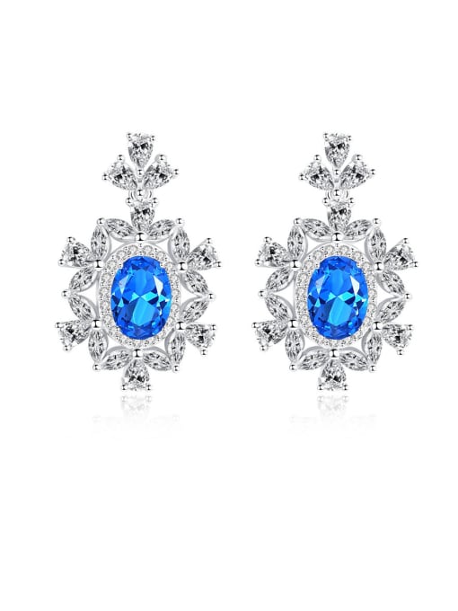 CCUI 925 Sterling Silver With  Cubic Zirconia Luxury Flower Cluster Earrings 0