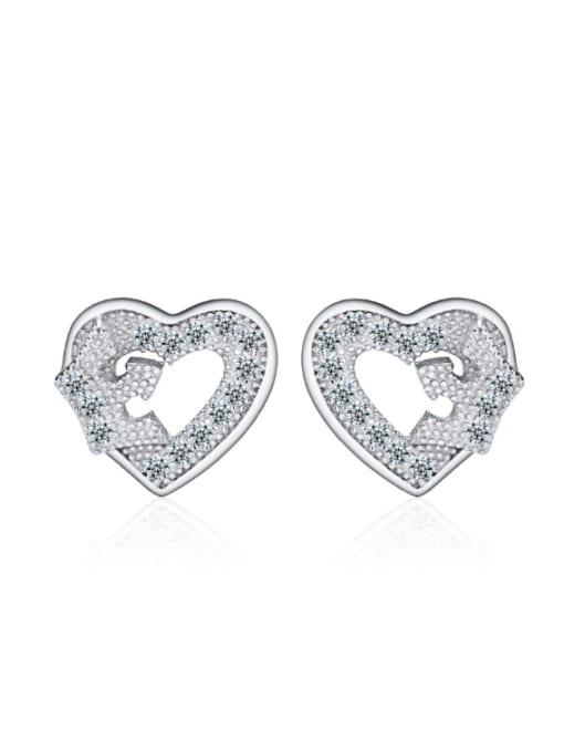 kwan S925 Silver Heart Stud Earrings with Zircons 0