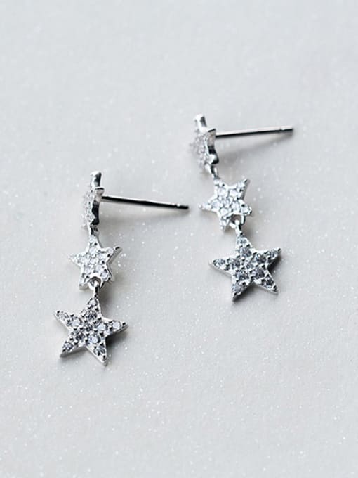 Rosh Women Shimmering Star Shaped Zircon S925 Silver Drop Earrings 0