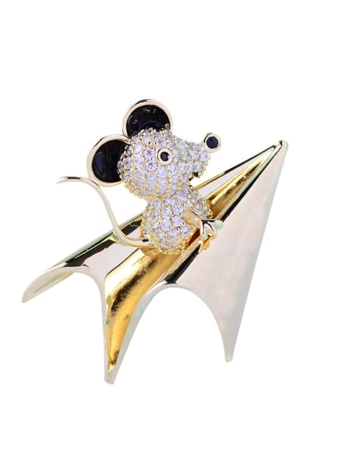 Hua Copper With Cubic Zirconia Cute Animal mouse Brooches 0