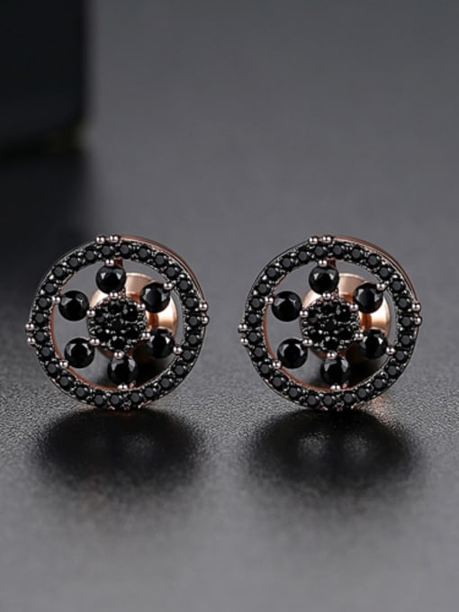 black Copper  With Cubic Zirconia  Simplistic Round Stud Earrings