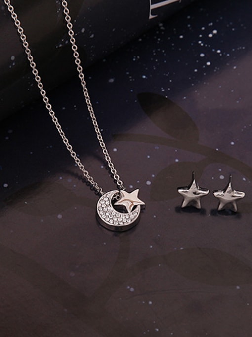 BESTIE Alloy White Gold Plated Simple style Star and Moon Rhinestone Three Pieces Jewelry Set 1