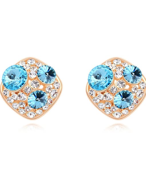 blue Fashion Cubic austrian Crystals Champagne Gold Plated Stud Earrings