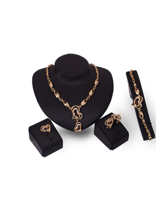 BESTIE Alloy Imitation-gold Plated Fashion Artificial Stones Heart-shaped Four Pieces Jewelry Set 0