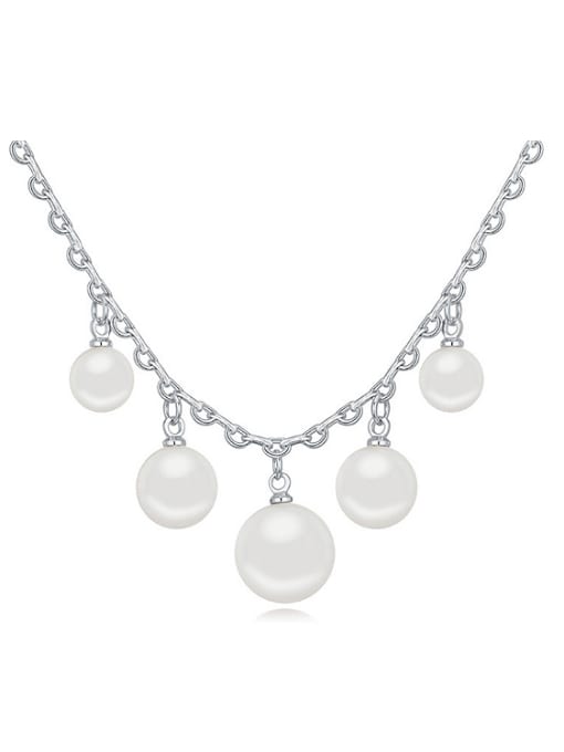 QIANZI Simple Imitation Pearl Pendant Alloy Necklace 0