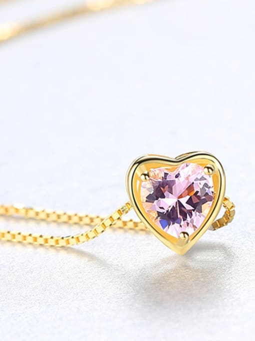 Pink Pk-20D05 Sterling silver minimalist heart-shaped semi-precious stones necklace