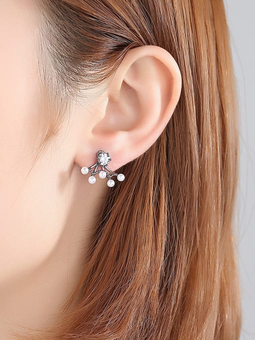 BLING SU Copper With Gun Plated Trendy Cubic Zirconia  Flower Stud Earrings 1