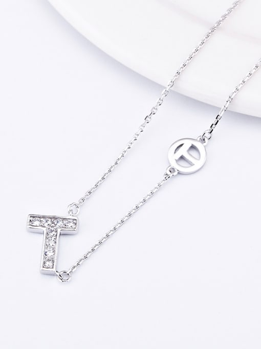 OUXI Simple T-shaped Rhinestones Silver Necklace 2