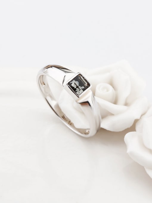 OUXI Fashion Black Zircon Silver Ring 2