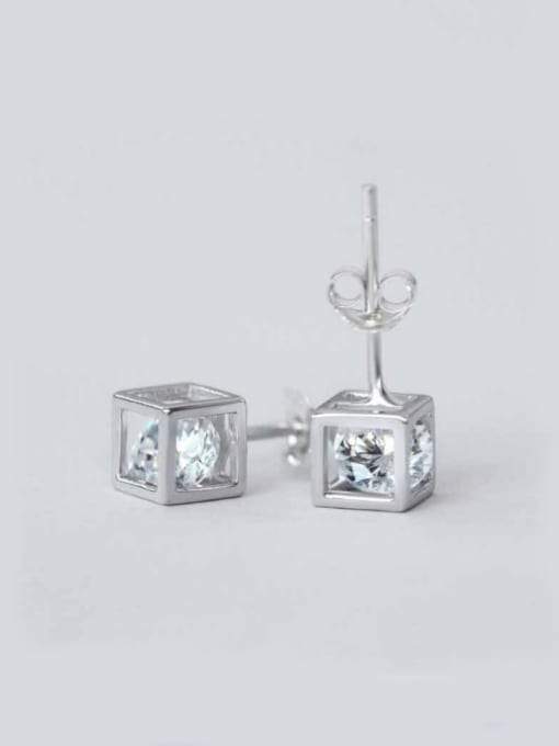 Rosh S925 Silver White Gold Plated Square Diamond stud Earring 2