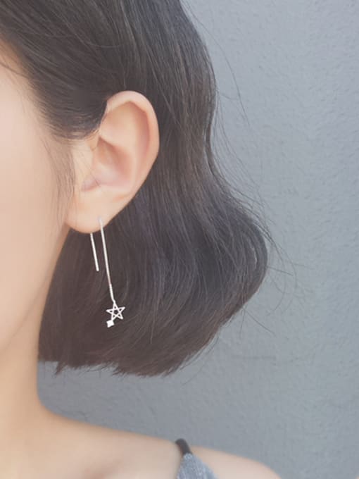 Peng Yuan Asymmetrical Shiny Tiny Moon Star 925 Silver Line Earrings 1
