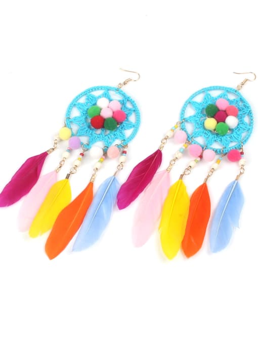 BOE005-A Color Feather Handmade Fashion Drop Earrings