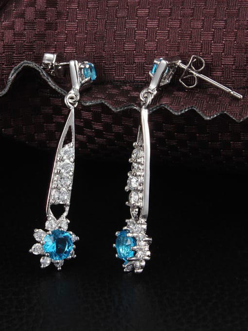 SANTIAGO Elegant Blue Flower Shaped Zircon Drop Earrings 1