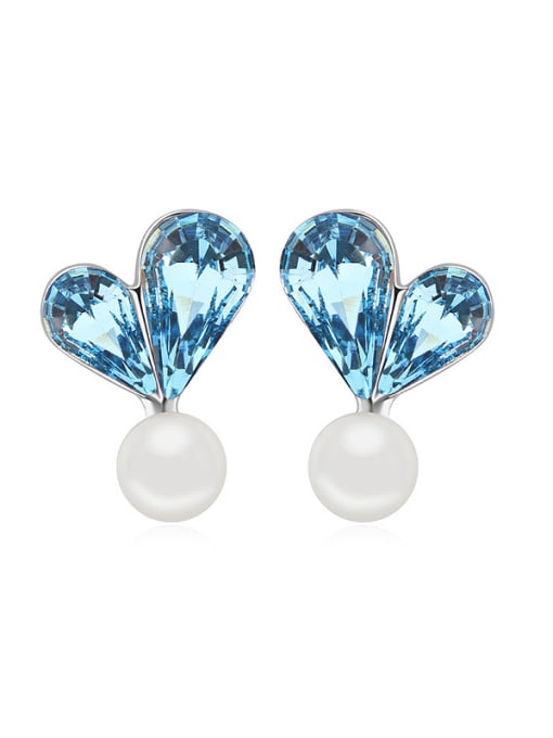 light blue Fashion Imitation Pearl Water Drop austrian Crystals Heart Stud Earrings